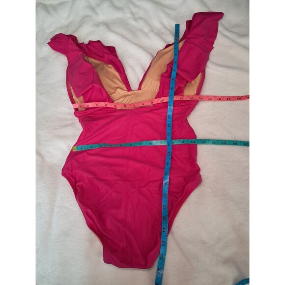 J.Crew Ruched Ruffle One Piece Swimsuit Fuchsia Pink Beach BP222 Size 10 NWT - Picture 7 of 9